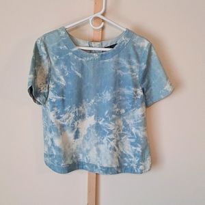 Tie Dye Zipper Back Top Blue Sz Medium